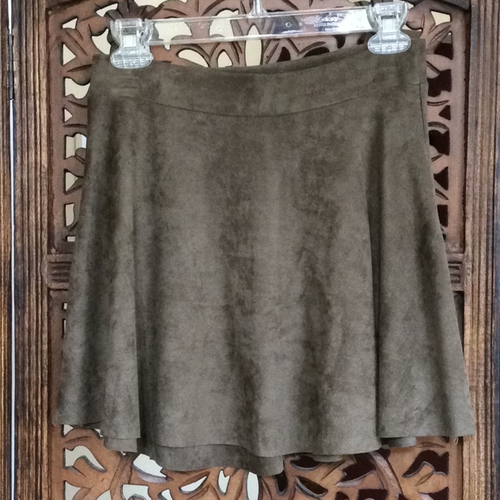 Faux Suede Army Green Mini Skirt - Size Small